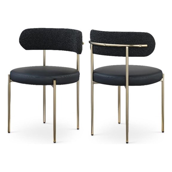 Maklaine Contemporary Black Faux Leather and Boucle Fabric Dining Chair