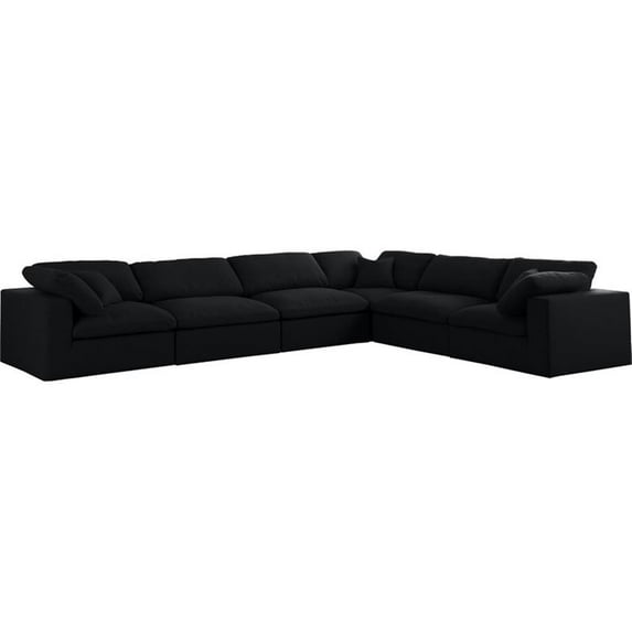 Maklaine Contemporary Black Linen Fabric Deluxe Modular Sectional Sofa