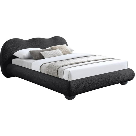 Maklaine Contemporary Boucle Fabric Queen Bed in Black Finish