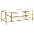 thumbnail image 1 of Maklaine Contemporary Brass Coffee Table with Glass Shelves, 1 of 9