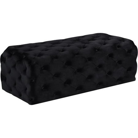 Maklaine Velvet Black Ottoman Rectangular Button Tufted 52" Unassembled