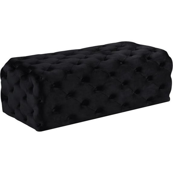 Maklaine Contemporary Button Tufted Black Velvet Ottoman and Bench