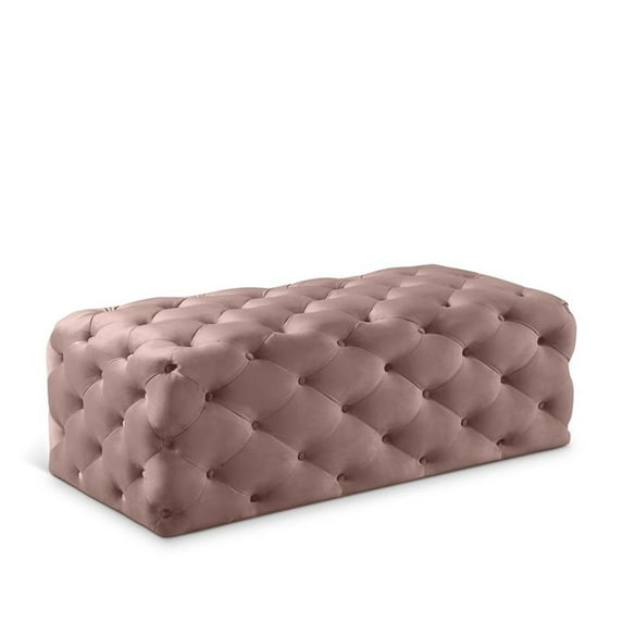 Maklaine Contemporary Button Tufted Pink Velvet Ottoman and Bench