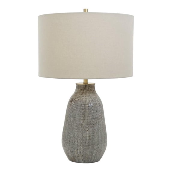 Maklaine Contemporary Ceramic and Steel Table Lamp in Neutral Gray/Taupe
