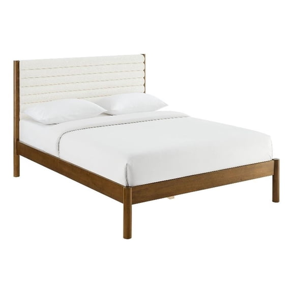 Maklaine Contemporary Channel Tufted King Platform Bed in Feather Walnut