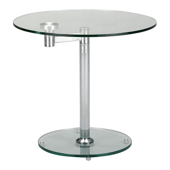 Maklaine Contemporary Chrome 24" Rotating Round Glass Lamp Table