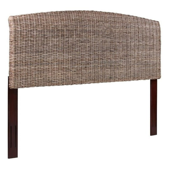 Maklaine Contemporary Coastal Rattan/Wood King Headboard in Gray