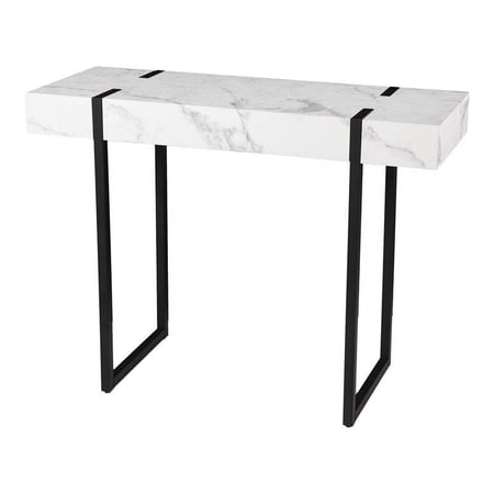 Maklaine Contemporary Console Table in Black with White Faux Marble in Black