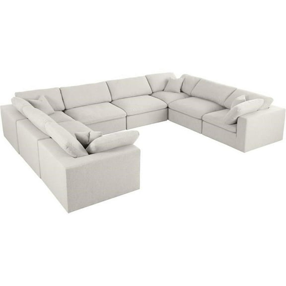 Maklaine Contemporary Cream Durable Linen Fabric Modular Sectional Sofa