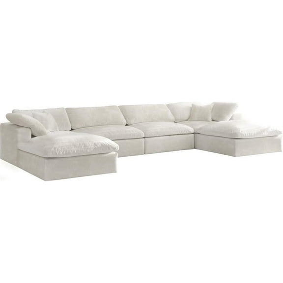 Maklaine Contemporary Cream Velvet Down Filled Modular Sectional Sofa
