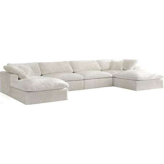 Maklaine Contemporary Cream Velvet Down Filled Modular Sectional Sofa