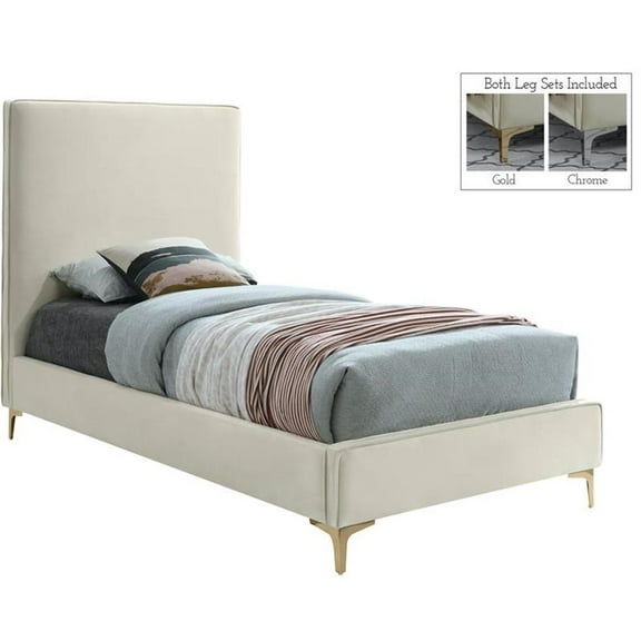 Maklaine Contemporary Cream Velvet Twin Bed with Gold and Chrome Legs Included