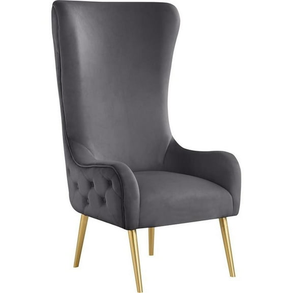 Maklaine Contemporary Deep Button Tufted Gray Velvet Accent Chair