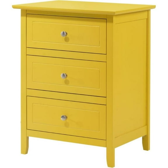 Maklaine Contemporary Engineered Wood 3 Drawer Nightstand in Yellow