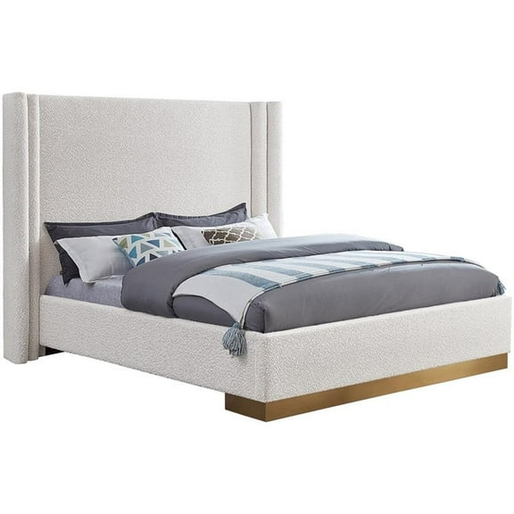 Maklaine Contemporary Fabric/Metal Queen Bed in Brushed Gold/Rich Cream