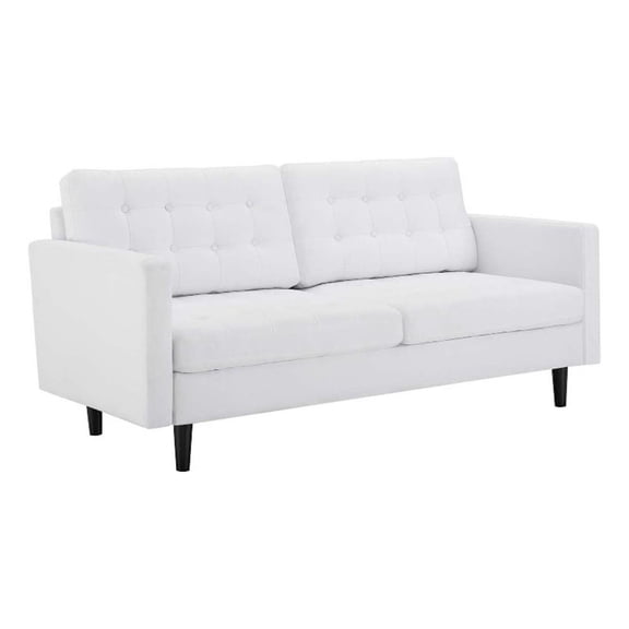 Maklaine Contemporary Fabric Upholstered Tufted Sofa in White & Black