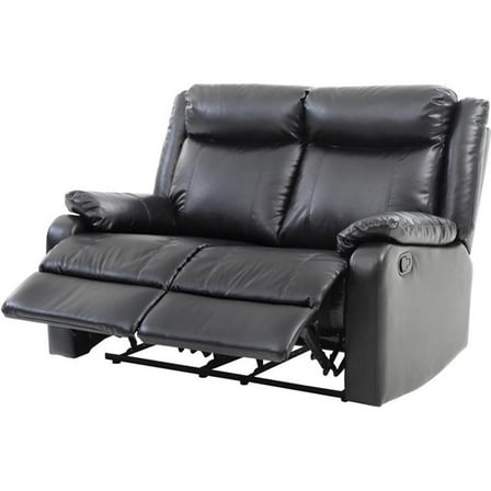 Maklaine Contemporary Faux Leather Double Reclining Loveseat in Black