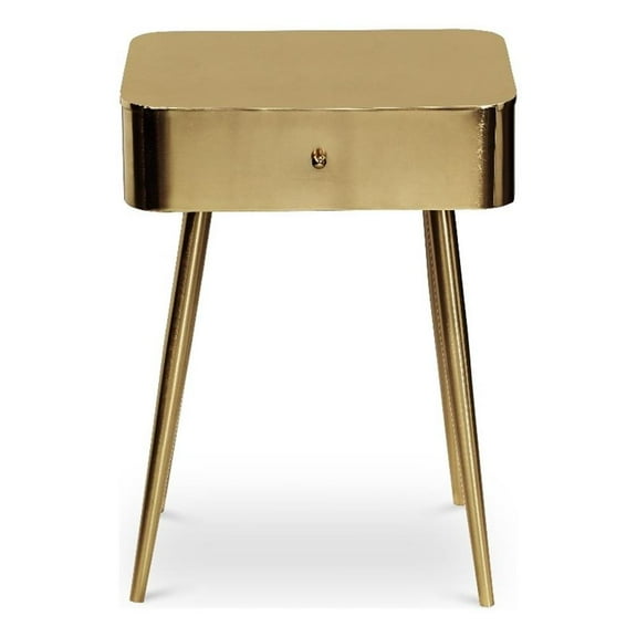 Maklaine Contemporary Gold Metal Night Stand with 1 Storage Drawer