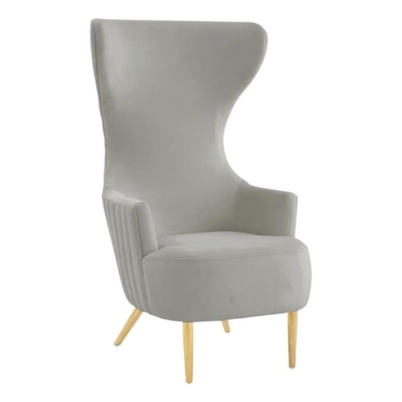 Maklaine Contemporary Gray Velvet Channel Tufted Wingback Chair