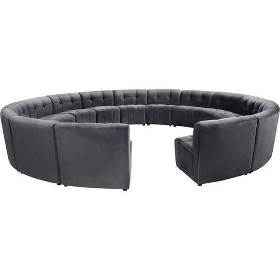 Maklaine Contemporary Gray Velvet Tufted Upholstered Modular 15 Piece Sectional Sofa