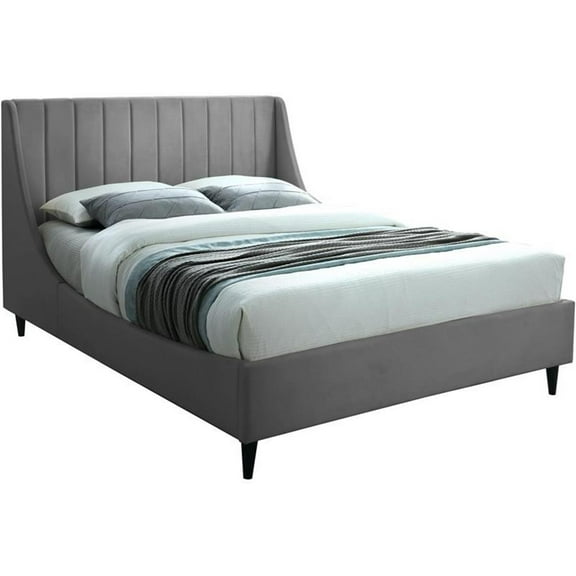 Maklaine Contemporary Gray Velvet Upholstered Queen Bed