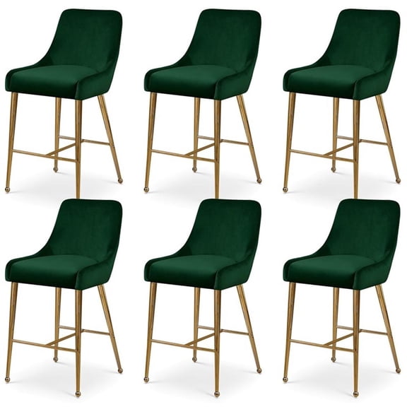 Maklaine Contemporary Green Velvet Counter/Bar Stool (Set of 6)