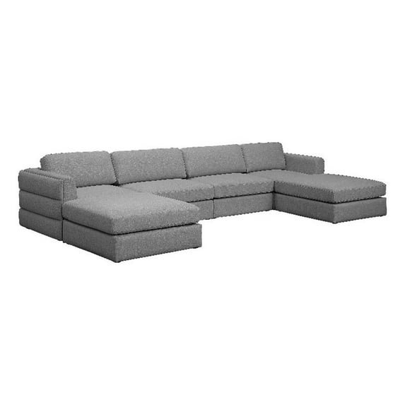 Maklaine Contemporary Grey Durable Linen Textured Fabric Modular Sectional