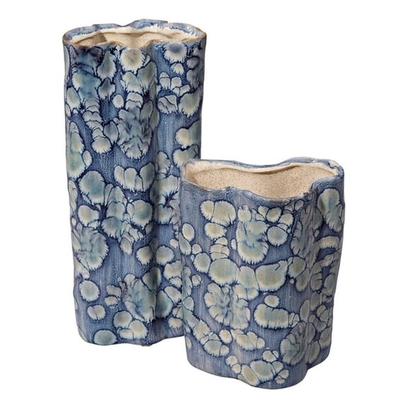Maklaine Contemporary Handmade Ceramic Vase Set Medium and Small in Blue