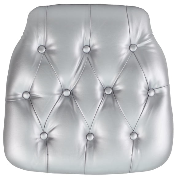 Maklaine Contemporary Hard Tufted Vinyl Chiavari Chair Cushion in Silver