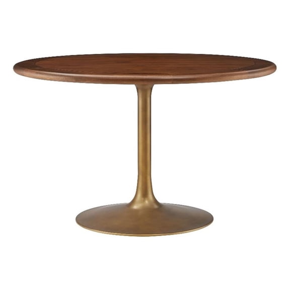 Maklaine Contemporary Mango Wood Tabletop Dining Table in Brass Walnut