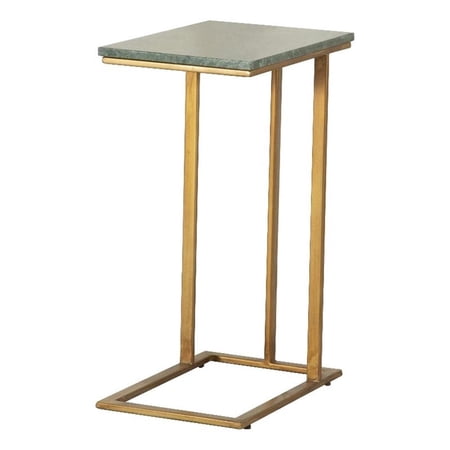 Maklaine Contemporary Metal Accent Table with Marble Top in Gold/Green
