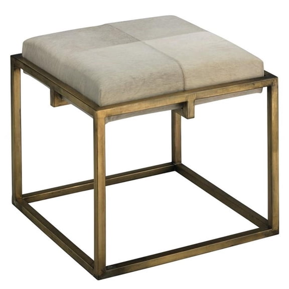 Maklaine Contemporary Metal and Leather Hide Stool in Nickel/White