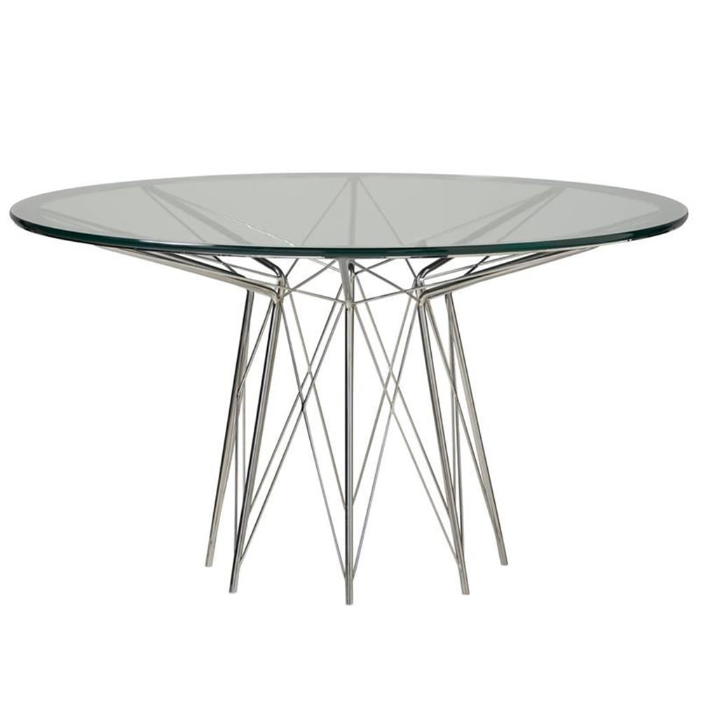 Maklaine Contemporary / Modern Gray Metal Round Dining Table with Glass ...