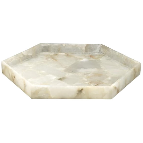 Maklaine Contemporary Natural Alabaster Stone Decorative Tray in Beige