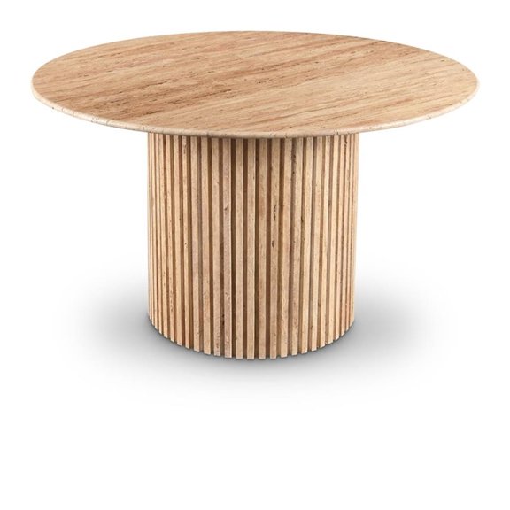 Maklaine Contemporary Natural Beige Travertine Stone Dining Table