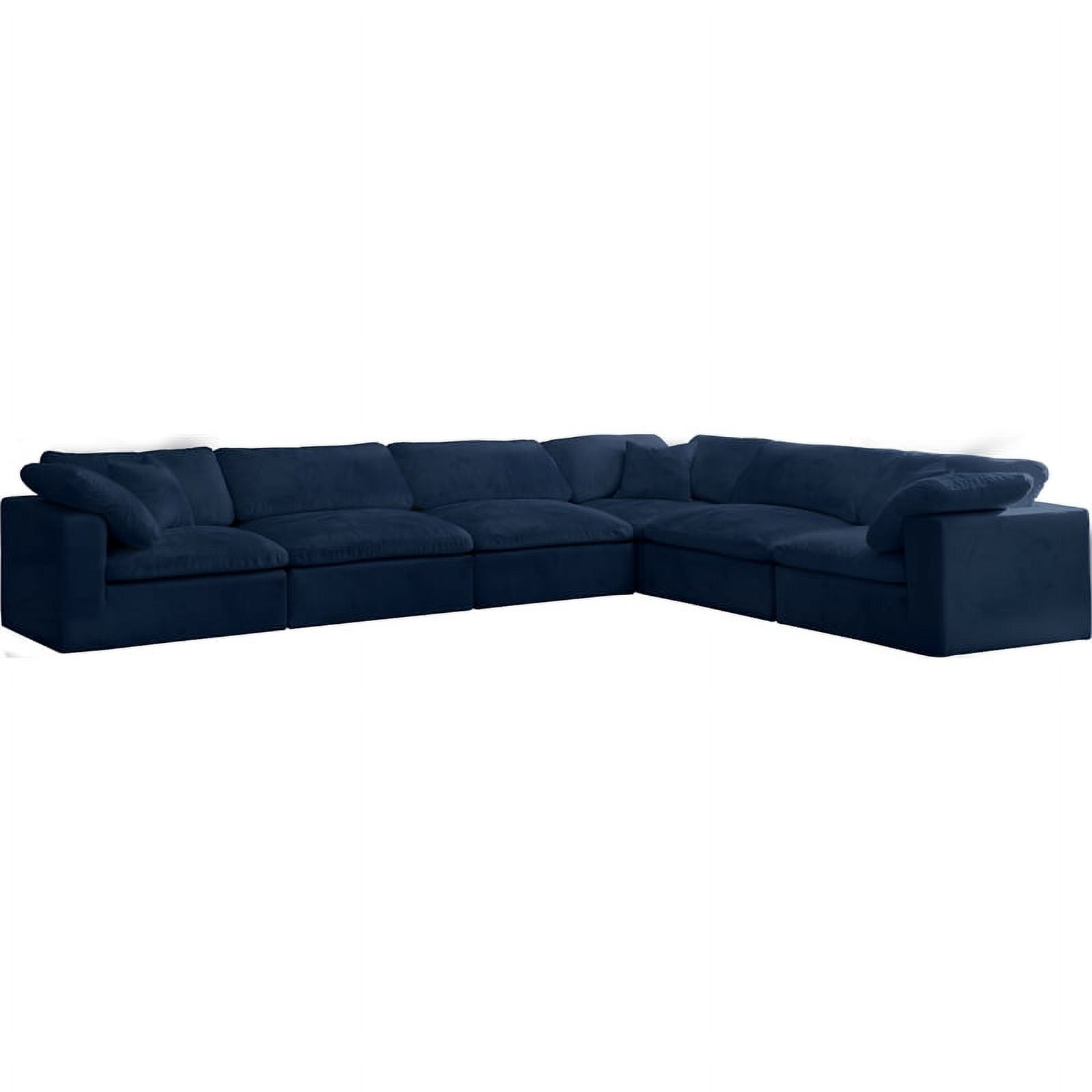Maklaine Contemporary Navy Velvet Down Filled Overstuffed Modular