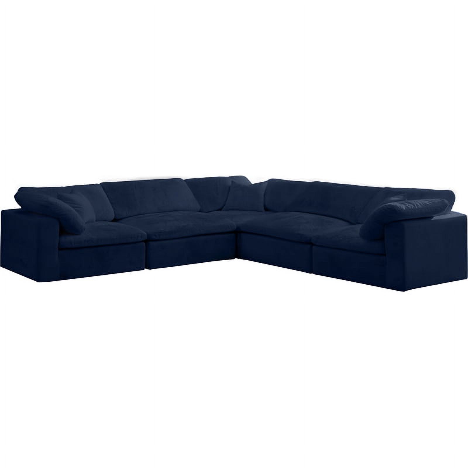Maklaine Contemporary Navy Velvet Down Filled Overstuffed Modular
