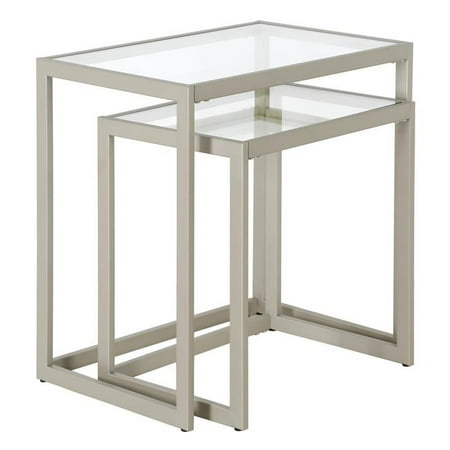 Maklaine Contemporary Nesting Side Table Set in Satin Nickel