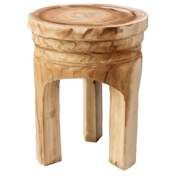 Maklaine Contemporary Organic Rough Wood Turned Stool in Natural