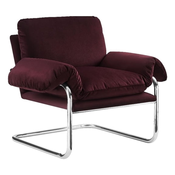 Maklaine Contemporary Performance Velvet Accent Chair in Mulberry