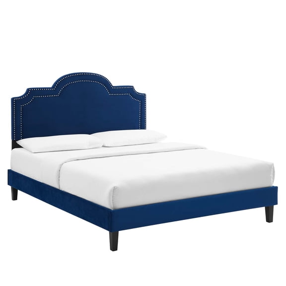 Maklaine Contemporary Performance Velvet King Bed in Navy Finish