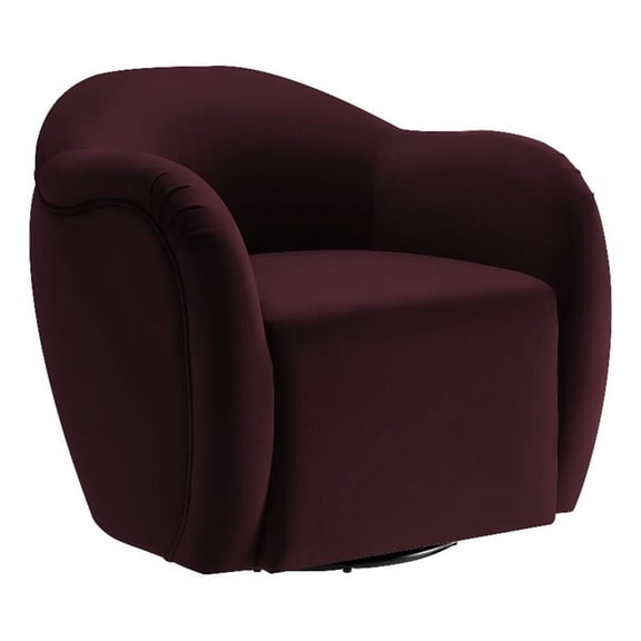 Maklaine Contemporary Performance Velvet Swivel Armchair in Mulberry
