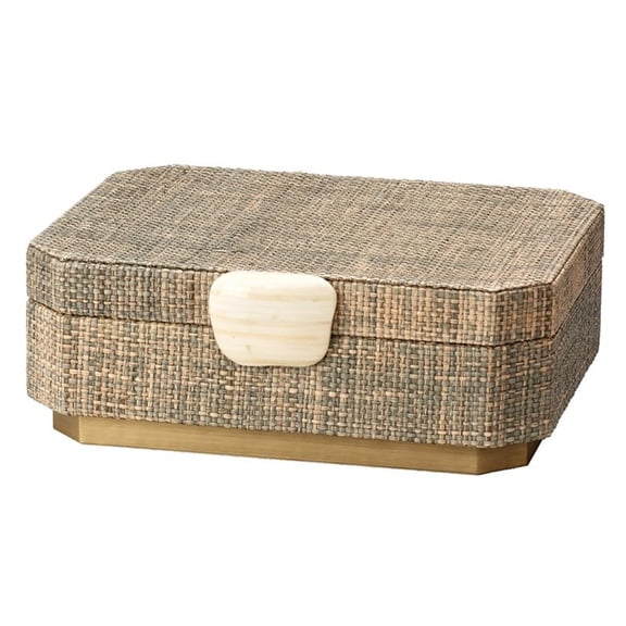Maklaine Contemporary Raffia and Bone Decorative Storage Box in Gray