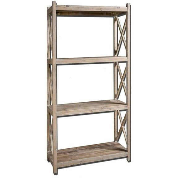 Maklaine Contemporary Reclaimed Fir Wood Etagere in Light Gray Glaze