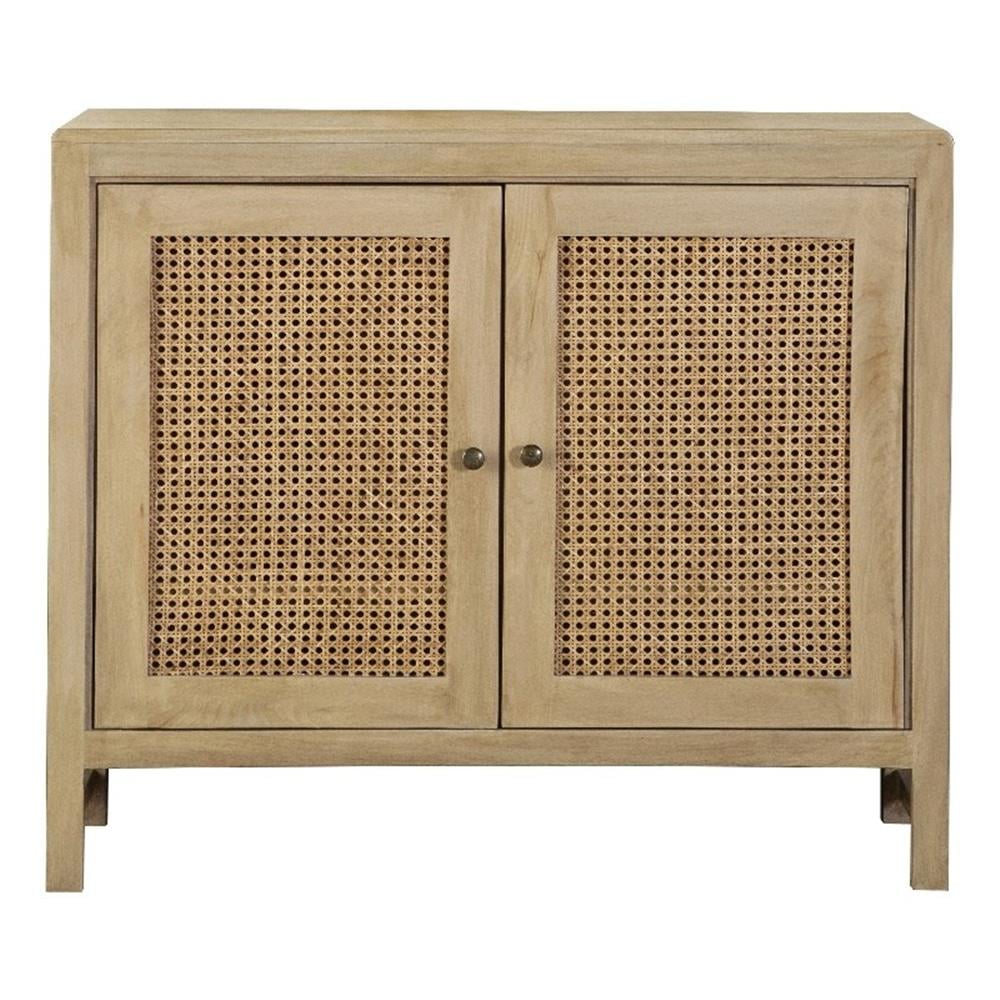 Natural Mango Wood 2-Door Accent Cabinet with Cane Panels