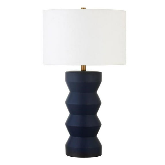 Maklaine Contemporary Ribbed Ceramic Table Lamp in Matte Navy Blue