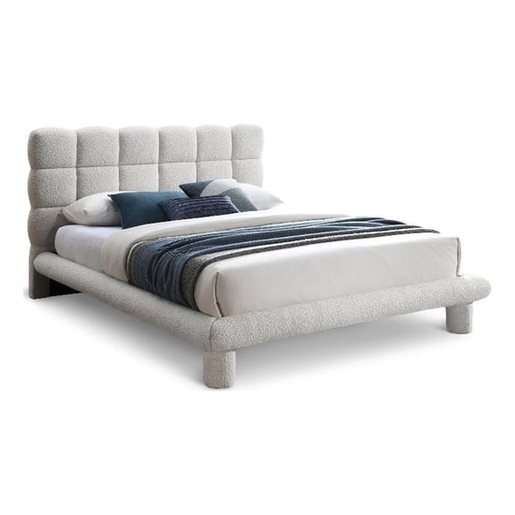 Maklaine Contemporary Rich Cream Finish Boucle Fabric Full Bed