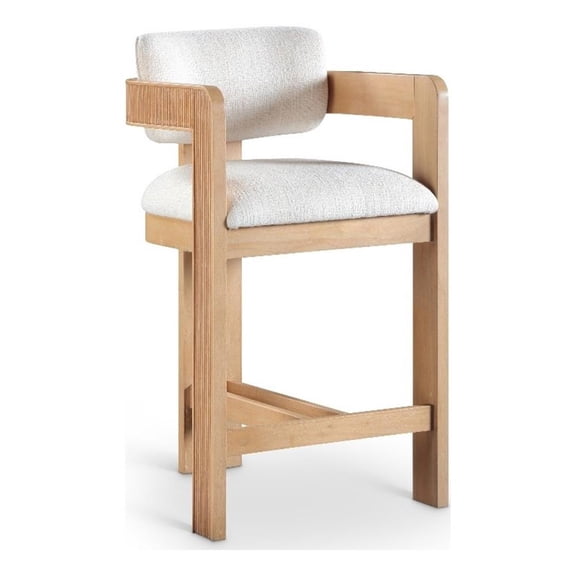 Maklaine Contemporary Rich Cream Polyester Linen Textured Fabric Stool