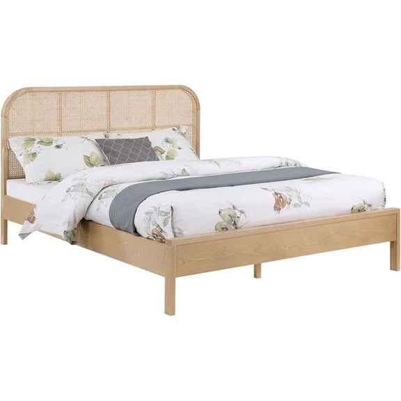 Maklaine Contemporary Rich Natural Finish on Ash Veneer Full Bed