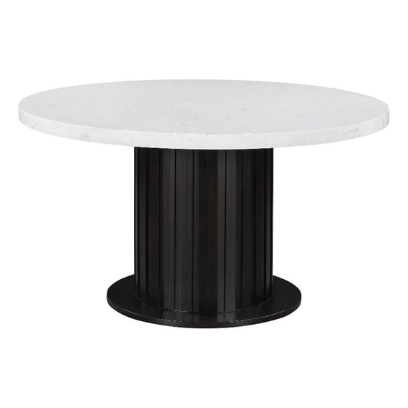 Maklaine Contemporary Round Wood Dining Table Rustic Espresso and White